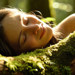 **Prompt 1: Sensory Awakening in Nature**
    A close-up shot of a person, eyes gently closed, with a subtle smile of peace, as they inhale deeply amidst a sun-dappled, vibrant forest. The image emphasizes rich sensory details: soft golden light filtering through dense foliage, implied gentle breeze on their skin, intricate textures of tree bark and damp moss in the foreground, and the impression of ambient sounds like birdsong and rustling leaves without explicitly showing them. The atmosphere is one of profound tranquility and a deep reconnection with natural elements. Hyperrealistic, warm earthy tones, shallow depth of field, macro details on surrounding nature elements, magical hour lighting.