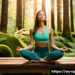 자연 명상과 관련된 소셜 미디어 활용법 - A serene outdoor meditation scene featuring a young adult woman wearing comfortable, modest activewe...
